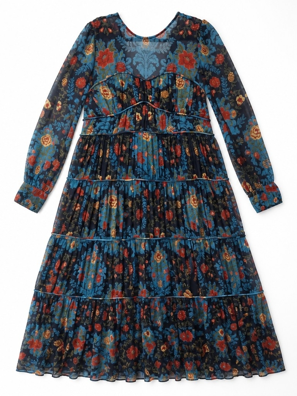 FARM Rio Blue Floral Tiered Maxi Dress $320 Retail - Picture 7 of 7